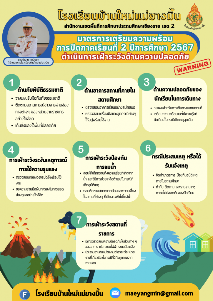 มาตรการเตรียมความพร้อม การปิดภาคเรียนที่ 2 ปีการศึกษา 2567 ดำเนินการเฝ้าระวังด้านความปลอดภัย